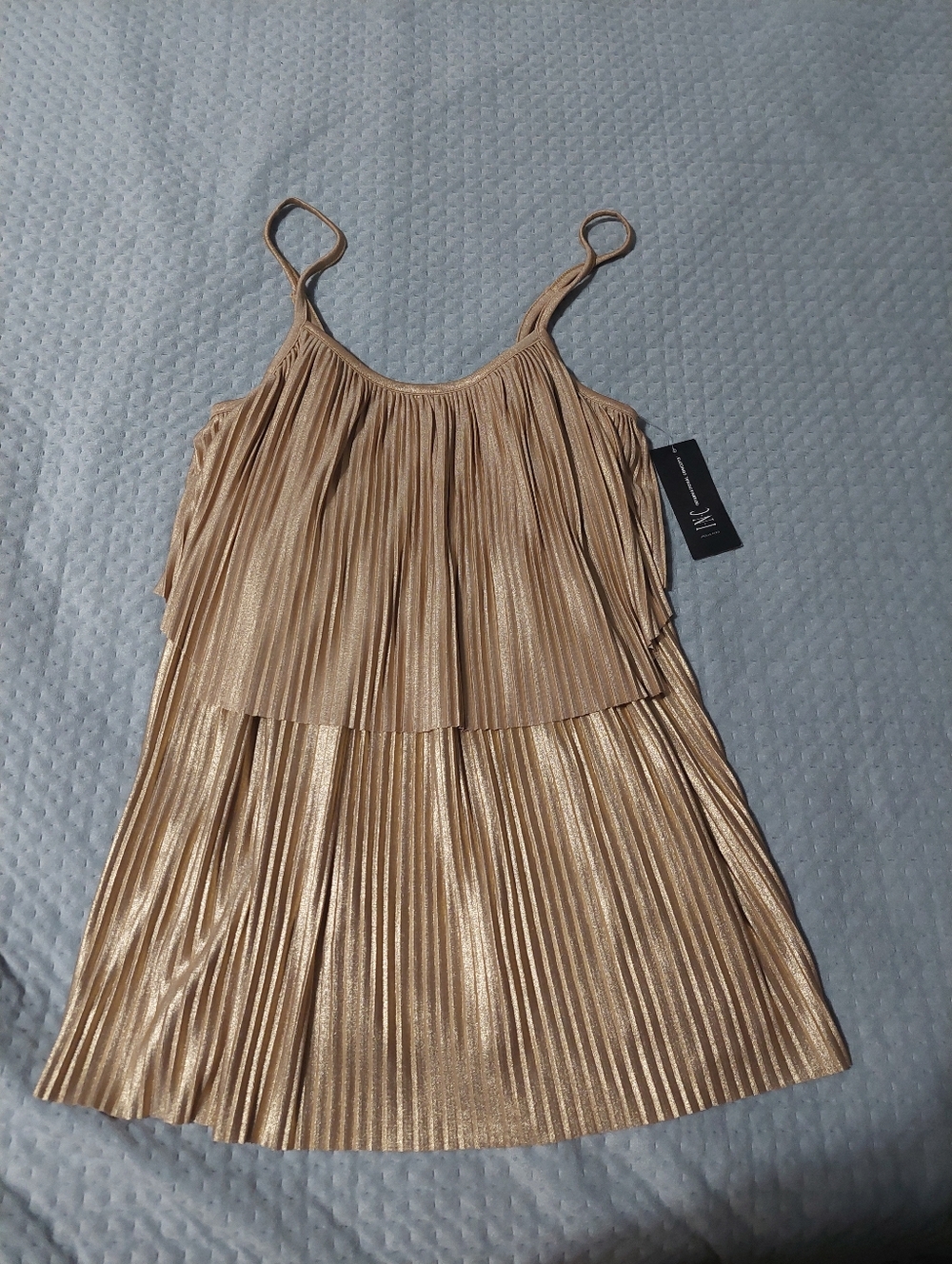 INC International Concepts Metallic Gold Pleated Party Dress - Girls